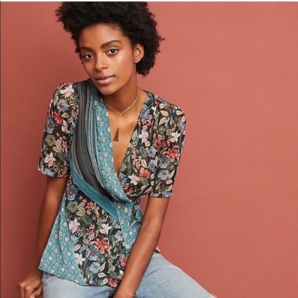 Tiny Brand (Anthro) Patchwork Wrap Blouse - image 2